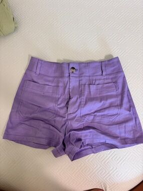 Maeve Lavender High-Waist Cotton Blend Shorts